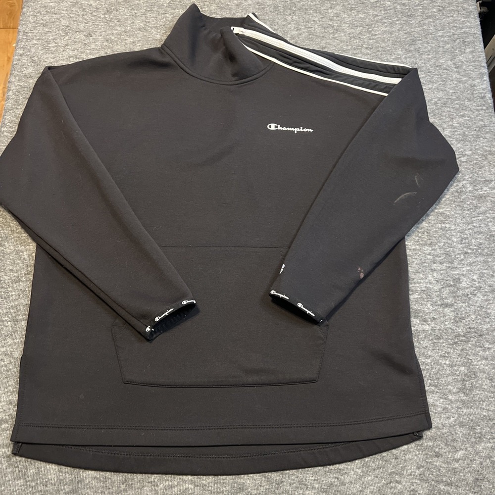 Champion Womens Sport Mock Neck  Black Shoulder Zip Pullover Fleece Sweatshirt L